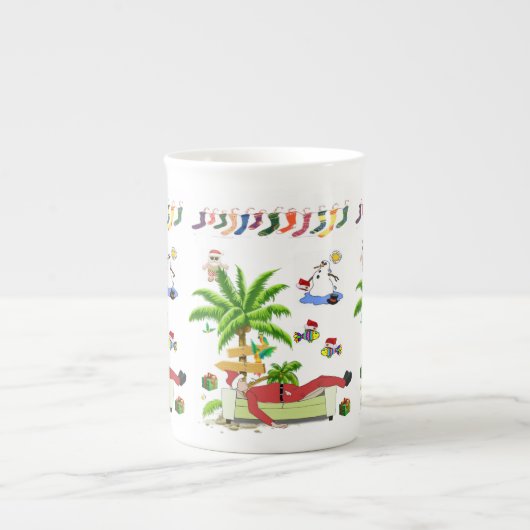 Weihnachts-Tasse, Summer Beach Bum Santa Porzellantasse (Vorderseite)