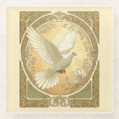 Weihnachts-Taube im Jugendstil-Design Glasuntersetzer (Vorderseite)