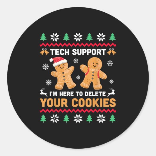 Weihnachts-Tech unterstützt hier, Cookie-Weihnacht Runder Aufkleber (Vorderseite)