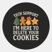 Weihnachts-Tech unterstützt hier, Cookies zu lösch Runder Aufkleber (Vorderseite)