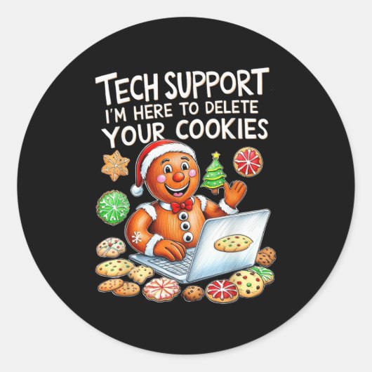 Weihnachts-Tech unterstützt hier, Cookies zu lösch Runder Aufkleber (Vorderseite)