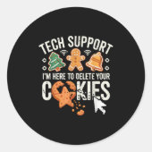 Weihnachts-Tech unterstützt hier, Cookies zu lösch Runder Aufkleber (Vorderseite)