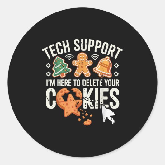 Weihnachts-Tech unterstützt hier, Cookies zu lösch Runder Aufkleber (Vorderseite)