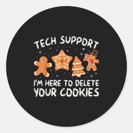 Weihnachts-Tech unterstützt hier, Cookies zu lösch Runder Aufkleber (Vorderseite)