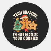 Weihnachts-Tech unterstützt hier, Cookies zu lösch Runder Aufkleber (Vorderseite)
