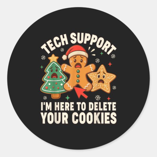 Weihnachts-Tech unterstützt hier, Cookies zu lösch Runder Aufkleber (Vorderseite)