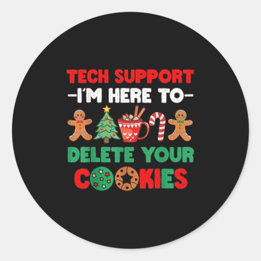 Weihnachts-Tech unterstützt hier, Cookies zu lösch Runder Aufkleber (Vorderseite)