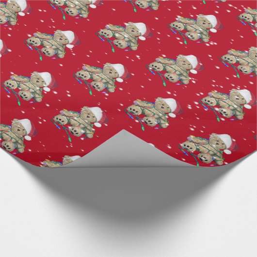 Weihnachts-Teddy-Bär in getrübten Lichtern Geschenkpapier (Ecke)