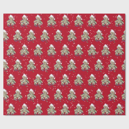 Weihnachts-Teddy-Bär in getrübten Lichtern Geschenkpapier (Flach)