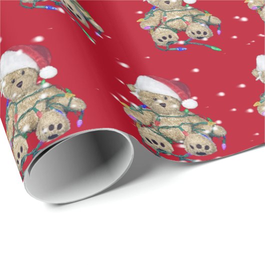 Weihnachts-Teddy-Bär in getrübten Lichtern Geschenkpapier (Rolleneckpunkt)