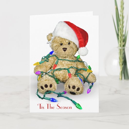 Weihnachts-Teddy-Bären in Holiday Lights Card Karte (Vorderseite)