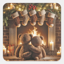 Weihnachts-Teddy-Bären schnüren Quadratischer Aufkleber