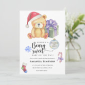 Weihnachts-Teddy Bear Winter Baby Dusche Einladung (Stehend Vorderseite)
