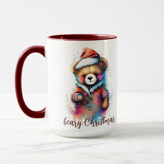 Weihnachts-Teddy mit Weihnachtsmannmütze Beary Chr Tasse (Links)