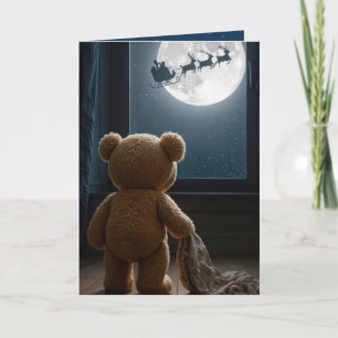 Weihnachts-Teddybär beobachtet den Weihnachtsmann Karte
