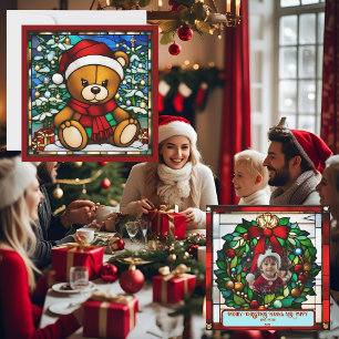 Weihnachts-Teddybär-Faux-Buntglas