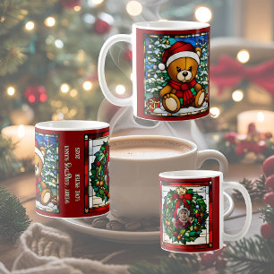 Weihnachts-Teddybär-Faux-Buntglas Kaffeetasse