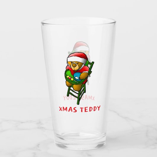 Weihnachts-Teddybär Glas (Vorderseite)