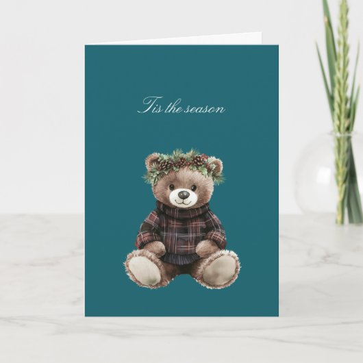 Weihnachts-Teddybär im Karomuster   Karte (Vorderseite)