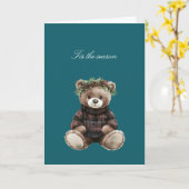 Weihnachts-Teddybär im Karomuster   Karte (Gelbe Blume)