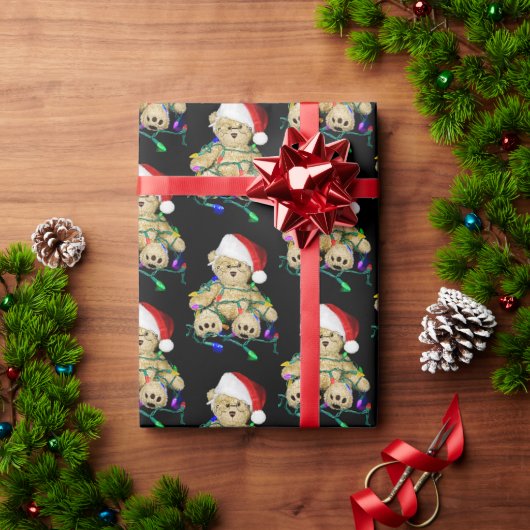 Weihnachts-Teddybär im Licht Geschenkpapier (Feiertagsgeschenk)