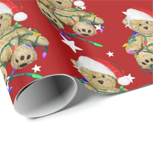 Weihnachts-Teddybär im Licht Geschenkpapier (Rolleneckpunkt)