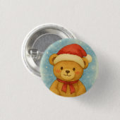 Weihnachts-Teddybär in einer schneebedeckten Wunde Button (Vorne & Hinten)