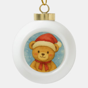 Weihnachts-Teddybär in einer verschneiten Wunderwe Keramik Kugel-Ornament