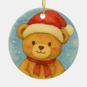 Weihnachts-Teddybär in einer verschneiten Wunderwe Keramik Ornament