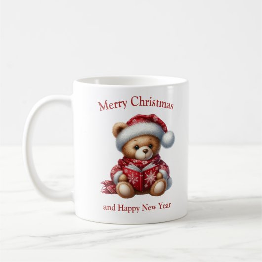 Weihnachts-Teddybär lesen ein Buch Mistletoe Kaffeetasse (Links)