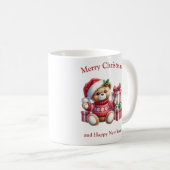 Weihnachts-Teddybär mit Geschenken und Mistleton Kaffeetasse (VorderseiteRechts)