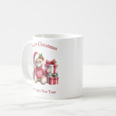 Weihnachts-Teddybär mit Geschenken und Mistleton Kaffeetasse (Vorderseite Links)