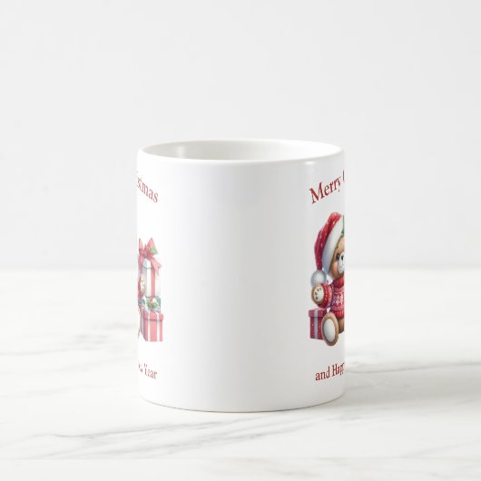 Weihnachts-Teddybär mit Geschenken und Mistleton Kaffeetasse (Mittel)