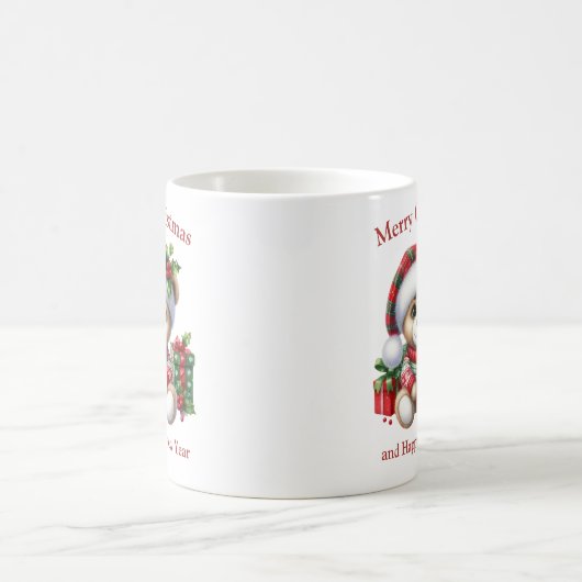 Weihnachts-Teddybär mit Geschenken und Mistleton Kaffeetasse (Mittel)