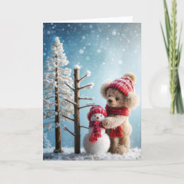 Weihnachts-Teddybär mit Schneemann Feiertagskarte