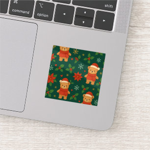 Weihnachts-Teddybär-Muster – Hübsches grünes Weihn Aufkleber