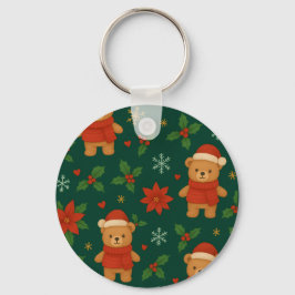 Weihnachts-Teddybär-Muster – Hübsches grünes Weihn Schlüsselanhänger