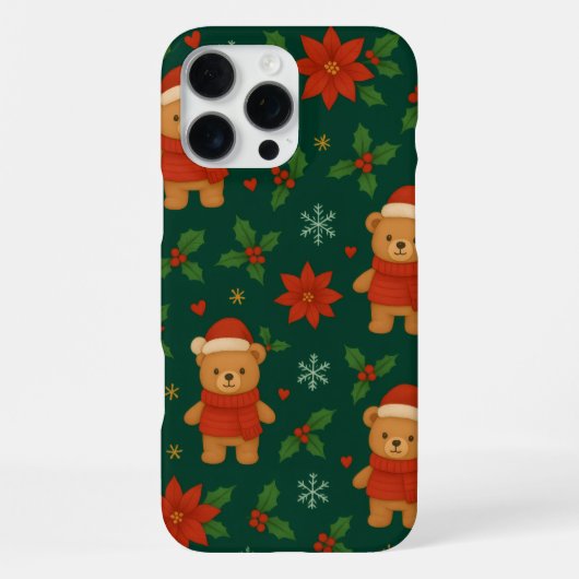 Weihnachts-Teddybär-Muster – Süße grüne Feiertage  iPhone Hülle (Rückseite)
