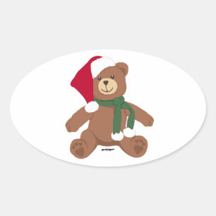 Weihnachts-Teddybär Ovaler Aufkleber