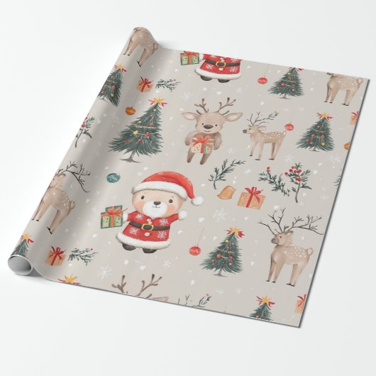 Weihnachts-Teddybär-Santa-Muster (1) Geschenkpapier (Ungerollt)