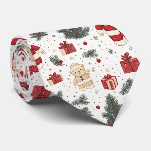 Weihnachts-Teddybär-Santa-Muster (1) Krawatte (Gerollt)