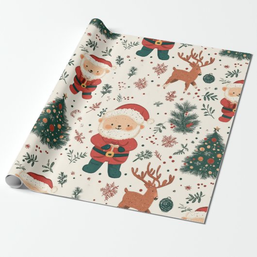 Weihnachts-Teddybär-Santa-Muster (2) Geschenkpapier (Ungerollt)