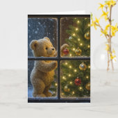 Weihnachts-Teddybär schmückt einen Baum Karte (Gelbe Blume)