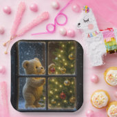 Weihnachts-Teddybär schmückt einen Baum Pappteller (Party)