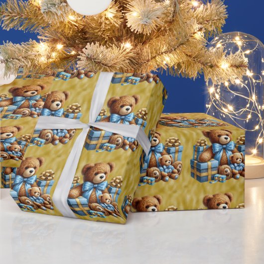 Weihnachts-Teddybären in Blau und Braun Geschenkpapier (Feiertage)