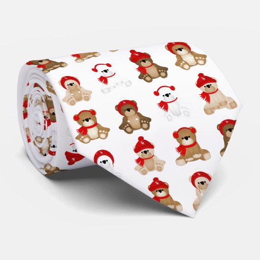 Weihnachts-Teddybären mit Winterhasen Krawatte (Gerollt)