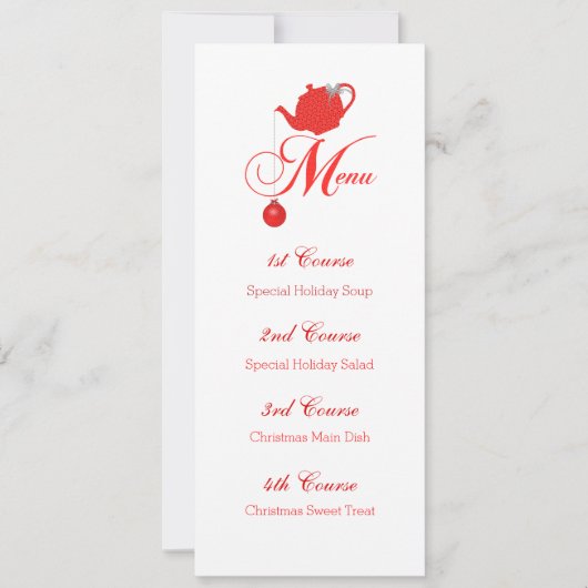 Weihnachts Tee Custom Menu Red Teapot Einladung (Vorderseite)
