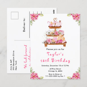 Weihnachts-Tee Geburtstagsparty Pink Postkarte