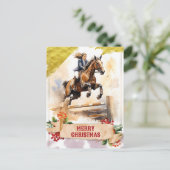 Weihnachts-Teen-Girl reiten über Jump Postkarte (Stehend Vorderseite)