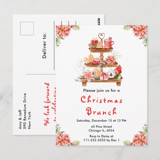 Weihnachts-Teeparty Rot Postkarte (Vorne/Hinten)